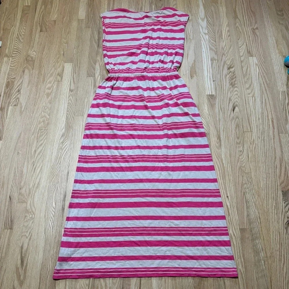 Tommy Hilfiger | Striped Maxi Dress Cinch Waist, Pockets & Gold  Button Detail - Picture 12 of 12